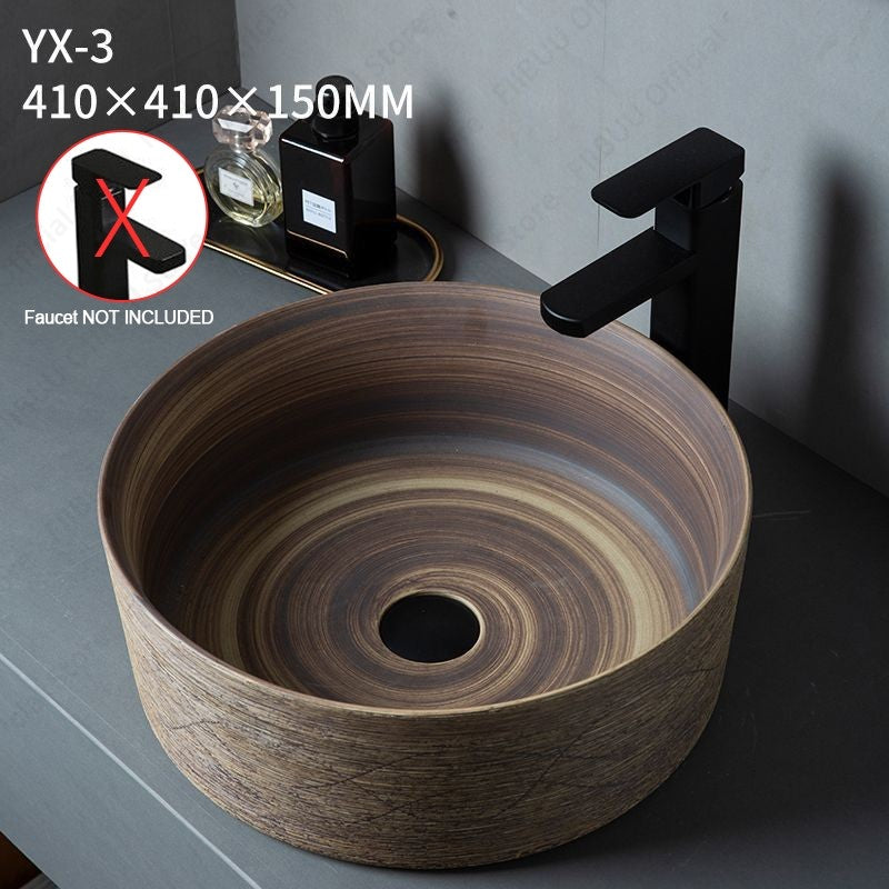 Cuba de Cerâmica Marrom para Lavatório de Banheiro Oval Artística para Mesa de Banheiro, Bacia de Lavar Roupa para Varanda, Bacia de Pedestal Acima do Balcão
