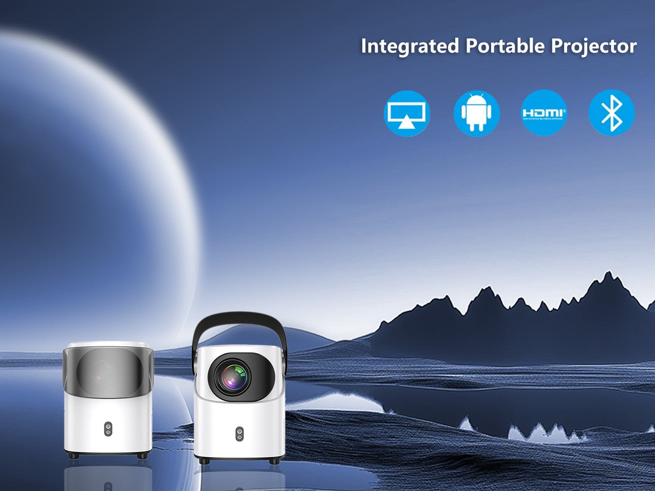 Projector with WiFi and Bluetooth Native 1080p Support 4K 12000 Lumens Portable Integrated Folding Handheld bracket, Model:T2
