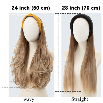 Peruca de Cabelo Sintético Longo Ondulado com Faixa Feminina Ombré Castanho Preto Loiro Cosplay Natural Resistente ao Calor Meia Peruca para Mulheres