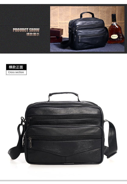 Men Genuine Leather Shoulder Bag Male Cowhide Leather Handbags Men's Large Zipper Messenger Bag Travel Tablet Bag Tote