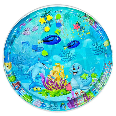 1pc 100cm/39.4inch PVC Baby Playing Water Mat Blue Round Seal Pattern Toddler Pad Kids Early Education Activity Toys Mat Cushion