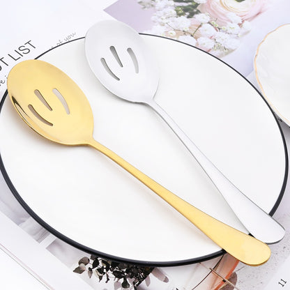 Drmfiy Conjunto de Talheres Pretos de 5/7 Peças para Servir, Utensílios de Jantar, Buffet, Talheres para Catering, Conjunto de Escumadeiras, Colheres, Garfos, Talheres de Prata