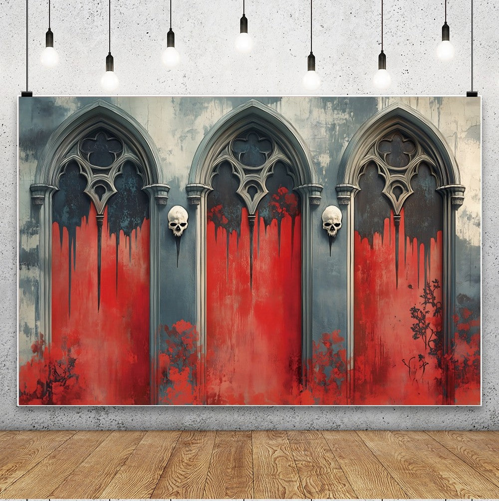 Halloween Photography Backdrops Medieval Castle Palace Horror Red Wall Curtain Skull Adults Portrait Decoration Photo Background