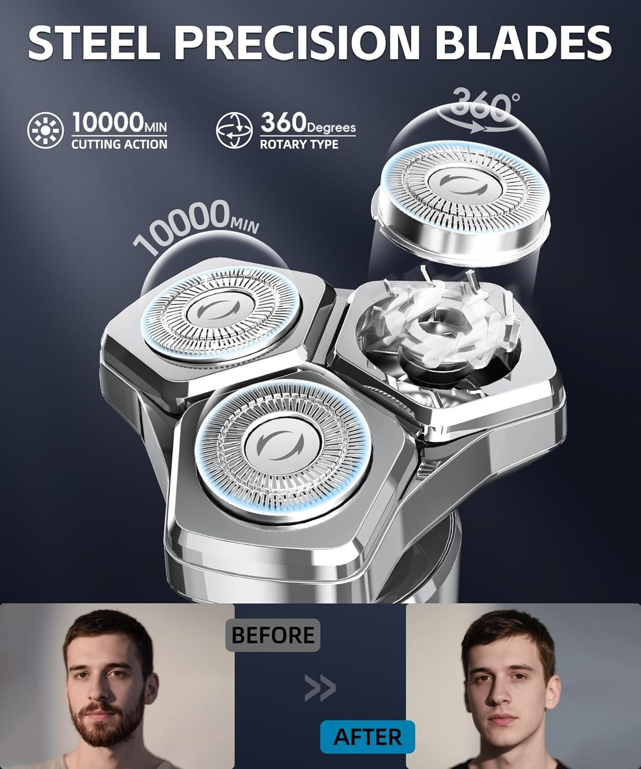 Electric Razor for Men Electric Shaver 3 Blade Rotary Shaving Machine Kit with Replacement Brush Trimmer Head