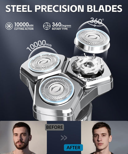 Electric Razor for Men Electric Shaver 3 Blade Rotary Shaving Machine Kit with Replacement Brush Trimmer Head