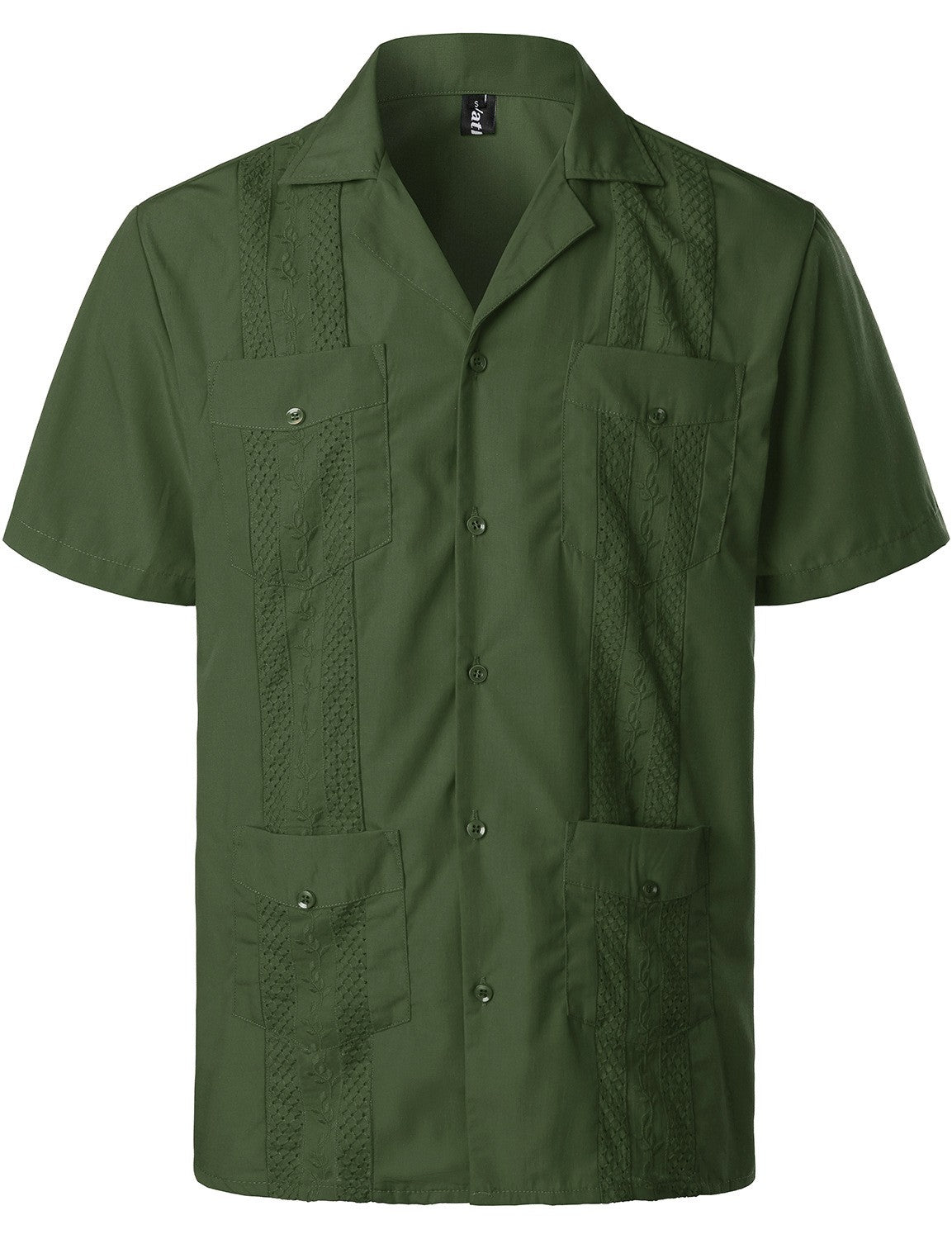 Men's Traditional Cuban Camp Collar Guayabera Shirts Short Sleeve Embroidered Mexican Caribbean Style Beach Shirts with 4 Pocket