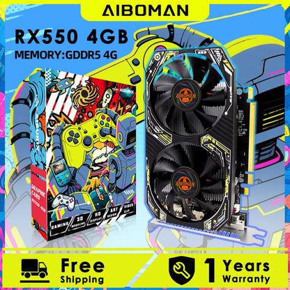 Placa de vídeo AIBOMAN Gamer Preta e Amarela AMD RX550 4GB GDDR5 128Bit com Fan Duplo Acessórios de Montagem para Computador Jogos de Escritório Elétricos