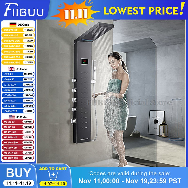 Luxury Shower For Bathroom With Digital Display Pressurized Top Nozzle Rain Shower Head Shower Room Wall Mounted Shower Set