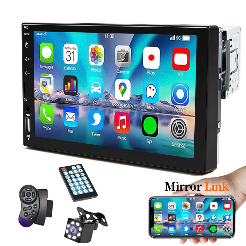 Rádio Automotivo 1 Din 7" MP5 Multimídia Tela de Toque HD Universal Autorádio ISO Entrada Auxiliar USB BT Espelhamento de Tela