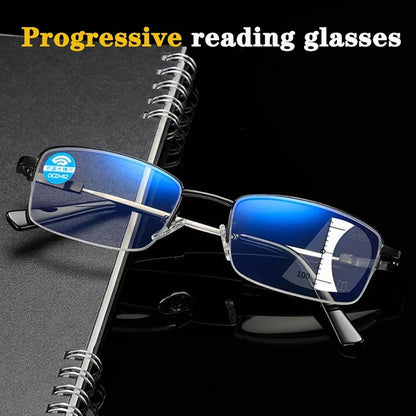 Progressive Men's Eyeglasses Frame Multifocal Reading Glasses Anti Blue Light Eyewear Near Far Sight Glasse escuadras de metal+4