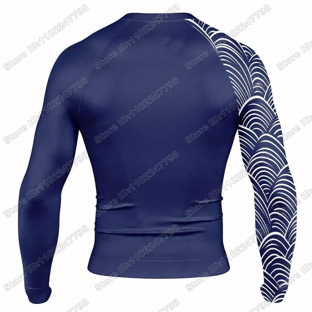 2025 The Great Wave Rash Guard Jiu Jitsu BJJ MMA T-shirt Compression Shirt Long Sleeve Surfing Jersey Beach Diving Tops Swimwear