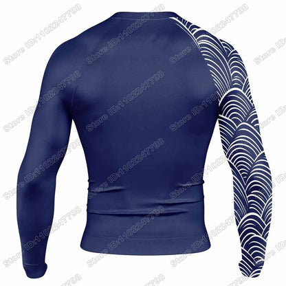 2025 The Great Wave Rash Guard Jiu Jitsu BJJ MMA T-shirt Compression Shirt Long Sleeve Surfing Jersey Beach Diving Tops Swimwear