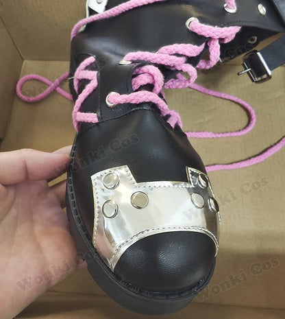 Peruca de Cabelo para Cosplay Arcane Jinx Traje Anime Sapatos Botas para Cosplay Jinx Feminino para Meninas, Mulheres, Role Play, Festa, Carnaval, Roupas