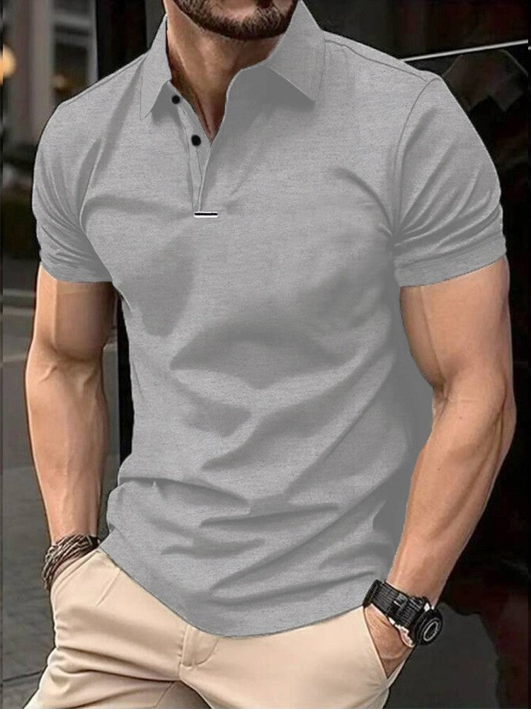 Men's solid color short-sleeved button-down lapel T-shirt casual top