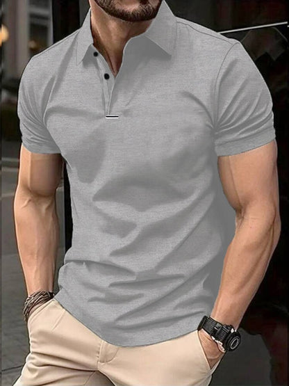 Men's solid color short-sleeved button-down lapel T-shirt casual top