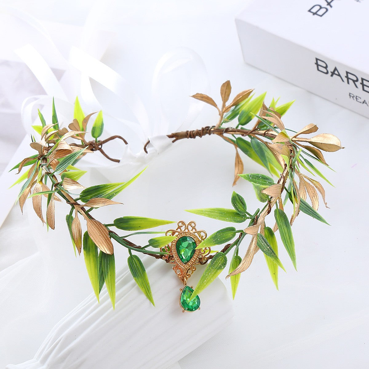 Halloween Costume Set Decoration Pixie Leaf Wreath Elegant Fairy Queen Costume Headbands with Elf Ears For Parties Cosplay