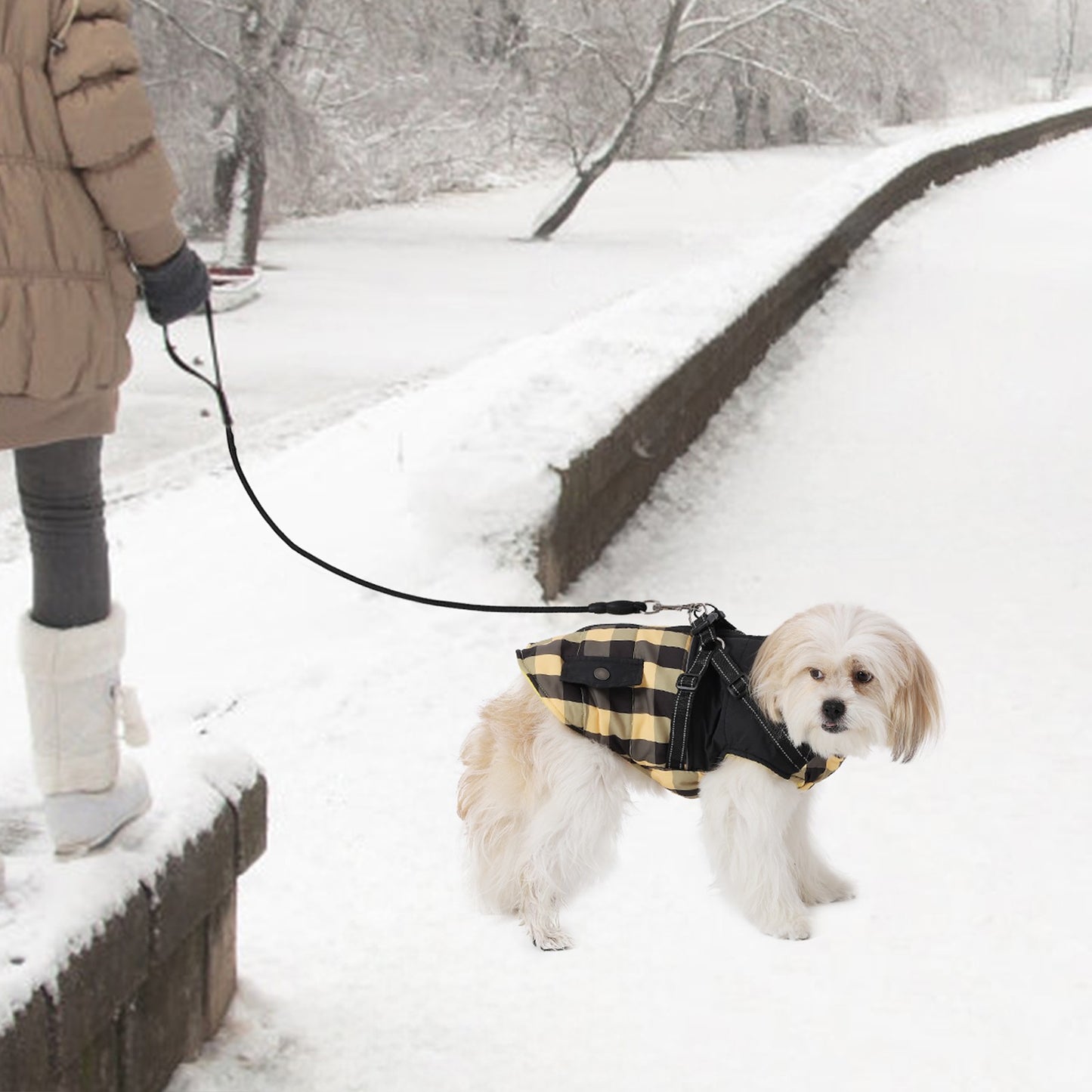 Jaqueta para Cães de Estimação com Arnês Inverno Quente Zíper nas Costas Casacos para Cães Pequenos, Médios e Grandes Roupas Refletivas Corta-vento Grossas