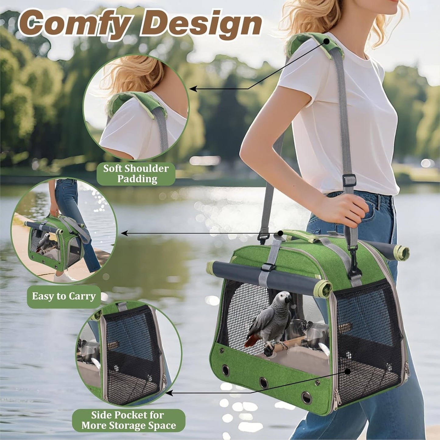 Gaiola de Transporte para Pássaros com Poleiro para Periquito Agapornis Papagaio Cinzento Africano Calopsita Caique Jandaia Quaker Bolsa de Viagem para Caminhada de Animais de Estimação