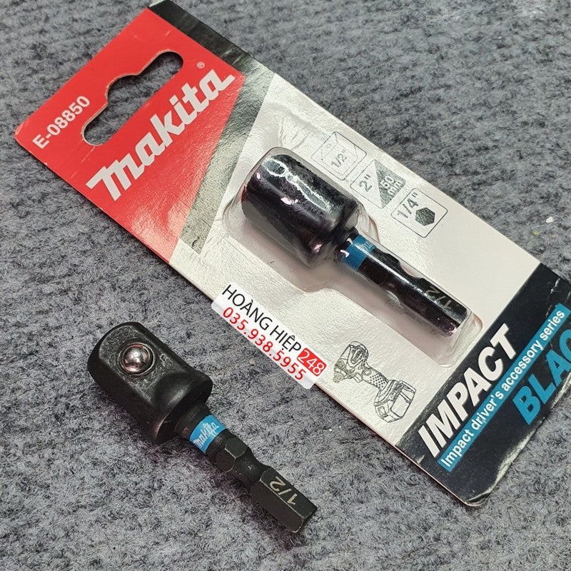 Adaptador de Soquete Makita E-08850 Impact Black 1/2" X 50MM Haste Hexagonal de 1/4" Acessórios para Ferramentas de Impacto de Alto Torque