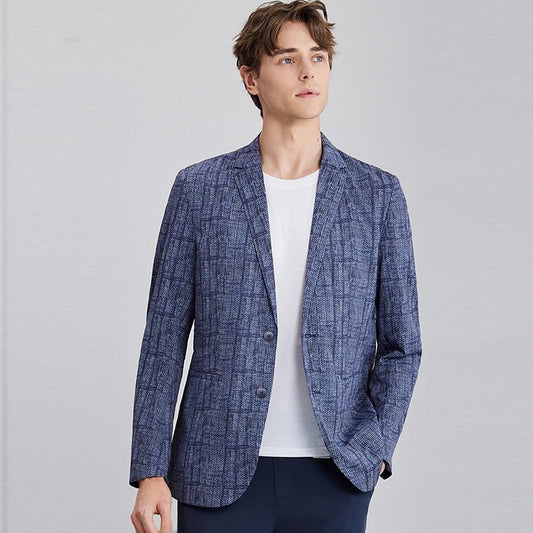 High-End Lightweight Knitted Me Qui-Dry Casual Men's Summer Thin Suit Jaet Busin Gentleman Sle round Hemline Long ...