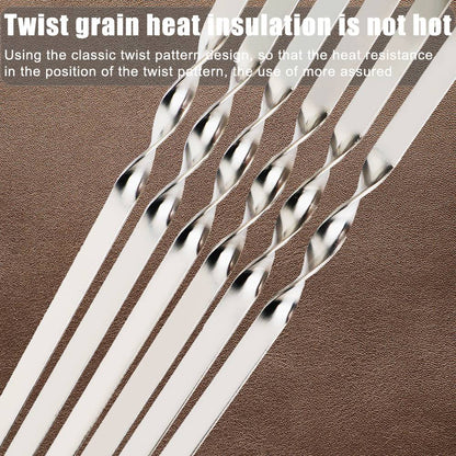 Outdoor Camping Picnic Stainless Steel Barbecue Skewer BBQ Utensil Flat BBQ Fork 6Pcs Wide BBQ Sticks Barbecue Supplies