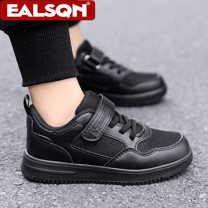 Children's Fashion Sports Shoes Black Student Kids Boys & Girls Non Slip Flat Walking Shoes Lightweight Breathable Tennis