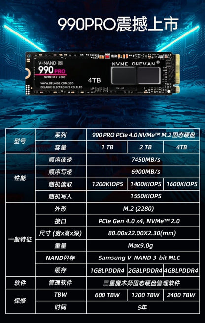 2025 SSD 990 1080 Pro M2 NVME 1T 2T 4T Unidade de Disco Rígido de Alto Desempenho para PC PS5 Portátil e Desktop
