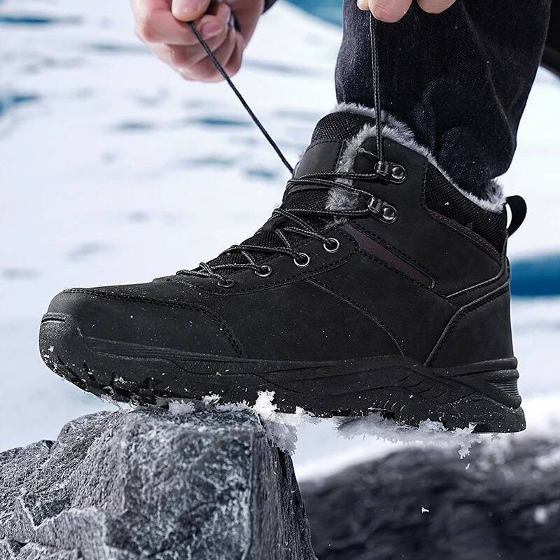 New Autumn and Winter High-Top Thick-Soled Fleece-Lined Men's Snow Boots, Outdoor Hiking Shoes, Hunting Boots, Hiking Boots
