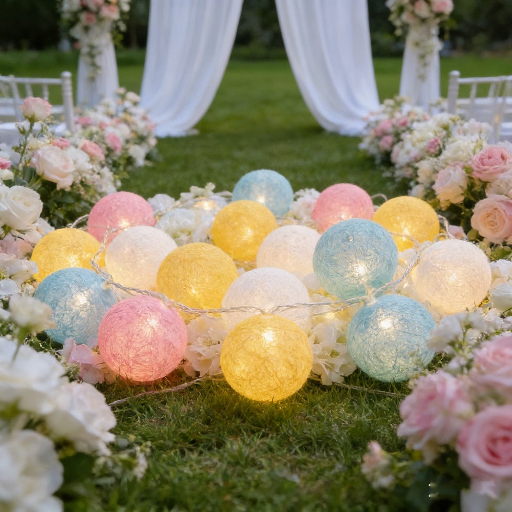 10/20LED Cotton Balls String Lights Battery Powered Fairy Garland Lighting Strings Holiday Wedding Party Decoration Birthday