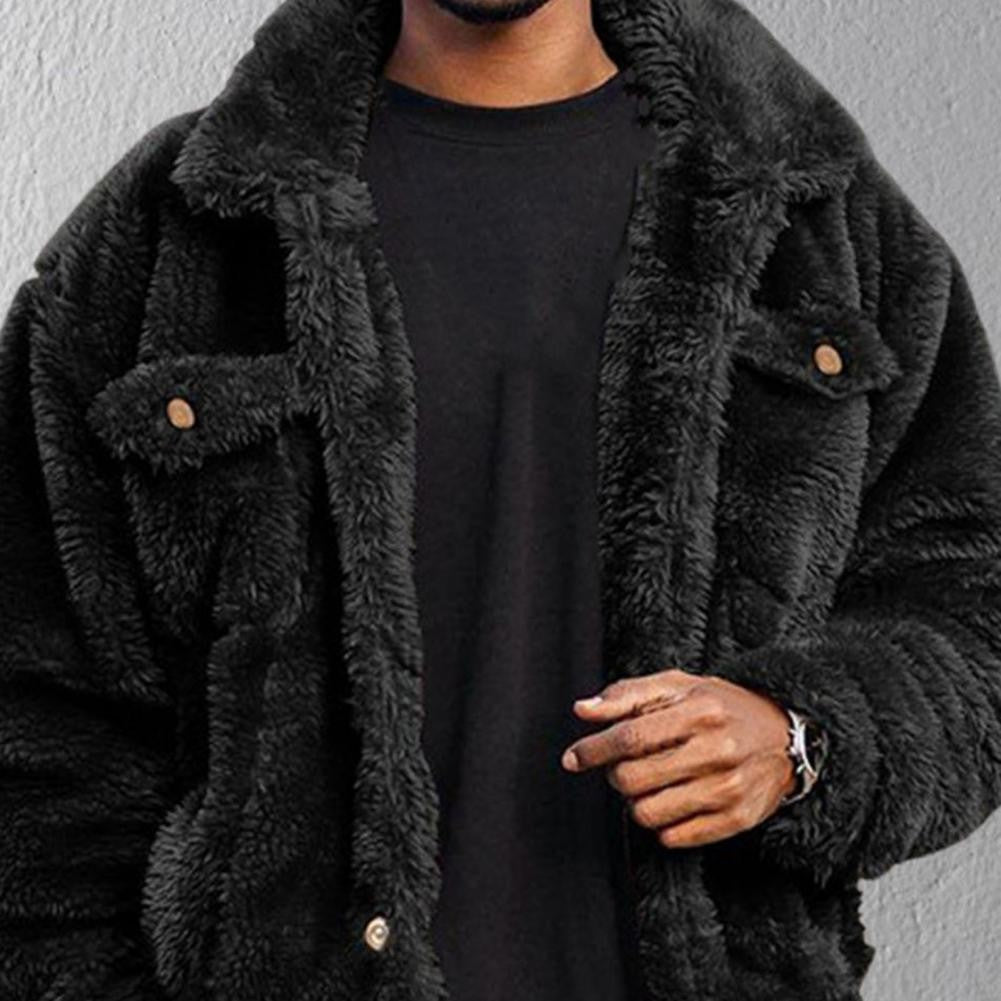 Thickened Velvet Men Jacket Plush Fluffy Hip-hop Style Jacket Leisure Men Coat Cozy Winter Jacket Thermal Chest Pockets Jackets