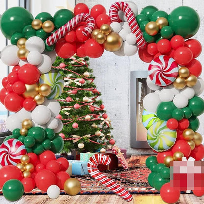 Christmas Theme Red Green Ballon Arch Kit Gold Confetti Latex Balloons Garland Xmas Candy Cane Foil Globos Home Party Decoration