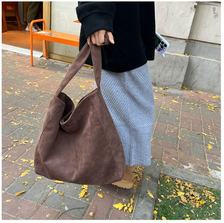 Autumn and winter new matte suede tote bag large capacity commuter casual shoulder bag fashionable versatile women's bag