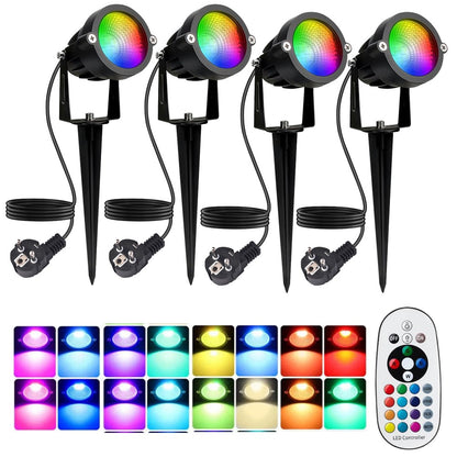 10W RGBW Outdoor Spot Light with Remote Control LED Spike Light Waterproof 110V 220V Landscape Spotlight for Garden,Lawn,Path