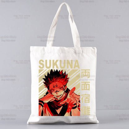 Jujutsu Kaisen Cartoon Shopping Bag Ryomen Sukuna Itadori Yuji Bolsas De Tela Shopper Okkotsu Yuta Gojo Satoru Shopping Jute Bag