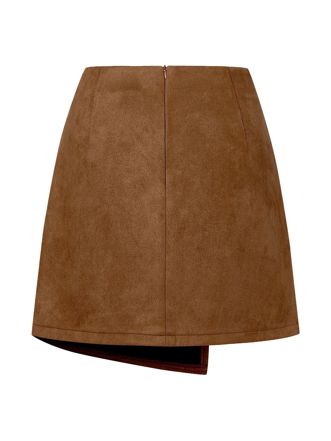New Arrival 2025 Women's Autumn Winter Suede Irregular Skirt Solid Color High Waist Zipper Button Short Skirts For Woman
