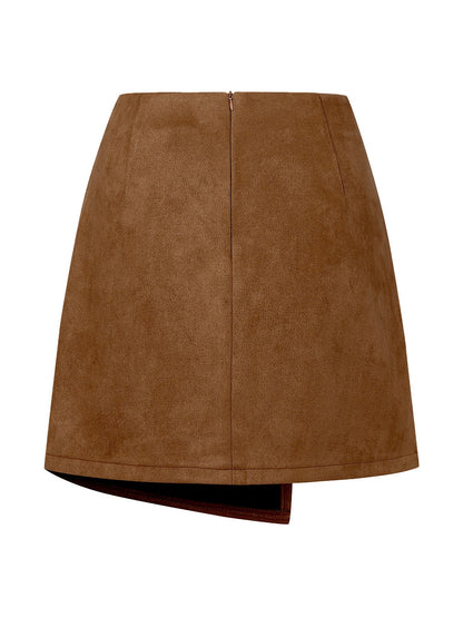 New Arrival 2025 Women's Autumn Winter Suede Irregular Skirt Solid Color High Waist Zipper Button Short Skirts For Woman