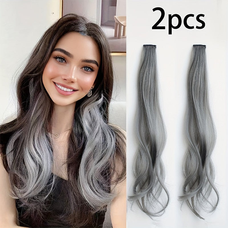 2pcs Cute Colorful Hair Extension One-Piece Seamless Invisible Hairpieces Hair Piece For Kid synthetic Invisible Clip Hair Piece