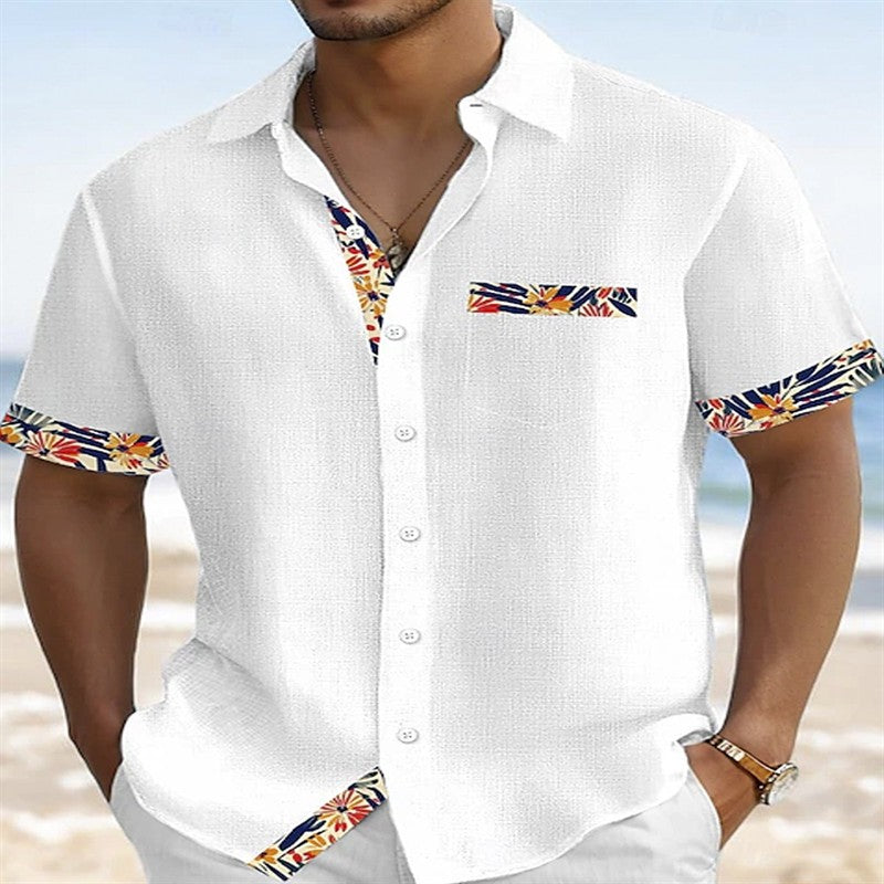 Hawaiian floral print men's button pocket short sleeve shirt everyday outing vacation travel men's shirt fast shipping