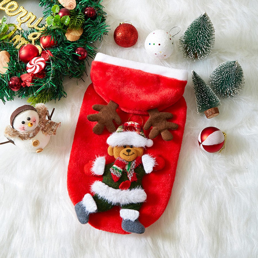 Roupas de Natal para Cães Outono e Inverno Flannel Gatos Cães Moletons Roupas para Animais de Estimação para Cães Pequenos e Médios Fantasia de Natal para Cães e Gatos