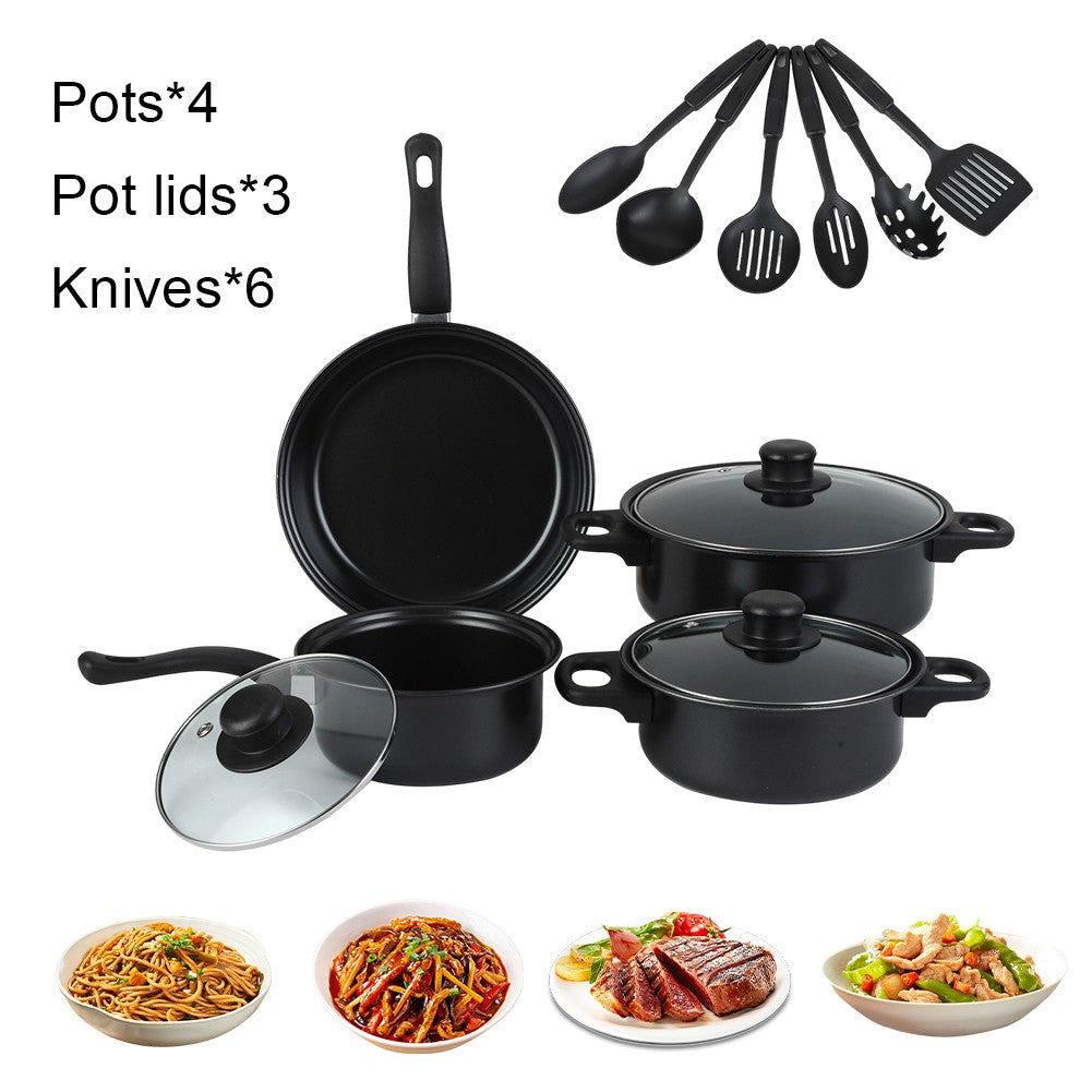 Conjunto de Panelas Antiaderente 12 Peças Panela de Cozinha com Tampa Frigideira Wok Leiteira Frigideira de Pedra Maifan para Todos os Tipos de Fogão