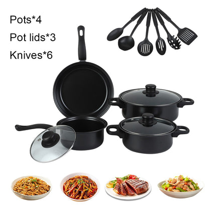 Conjunto de Panelas Antiaderente 12 Peças Panela de Cozinha com Tampa Frigideira Wok Leiteira Frigideira de Pedra Maifan para Todos os Tipos de Fogão