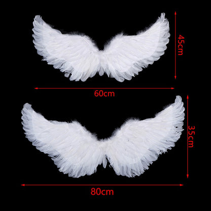 Asas Brancas de Anjo de Pena para Crianças e Adultos, Varinhas Mágicas, Acessório de Cabelo (Halo) para Cosplay, Alças Elásticas, Adereços de Casamento, Halloween e Aniversário