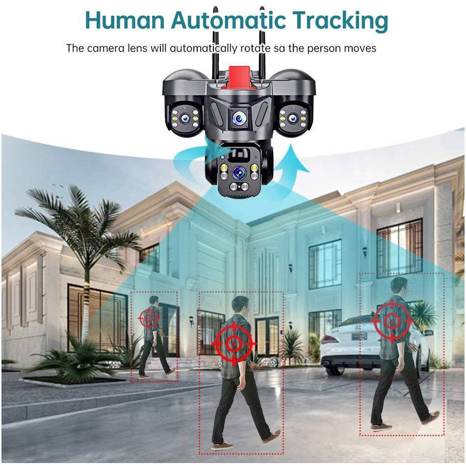 KERUI V380 Pro Outdoor PTZ 6MP WIFI 4G Solar Camera Home Security Triple Lens Camera Solar Panel CCTV Video Surveillance