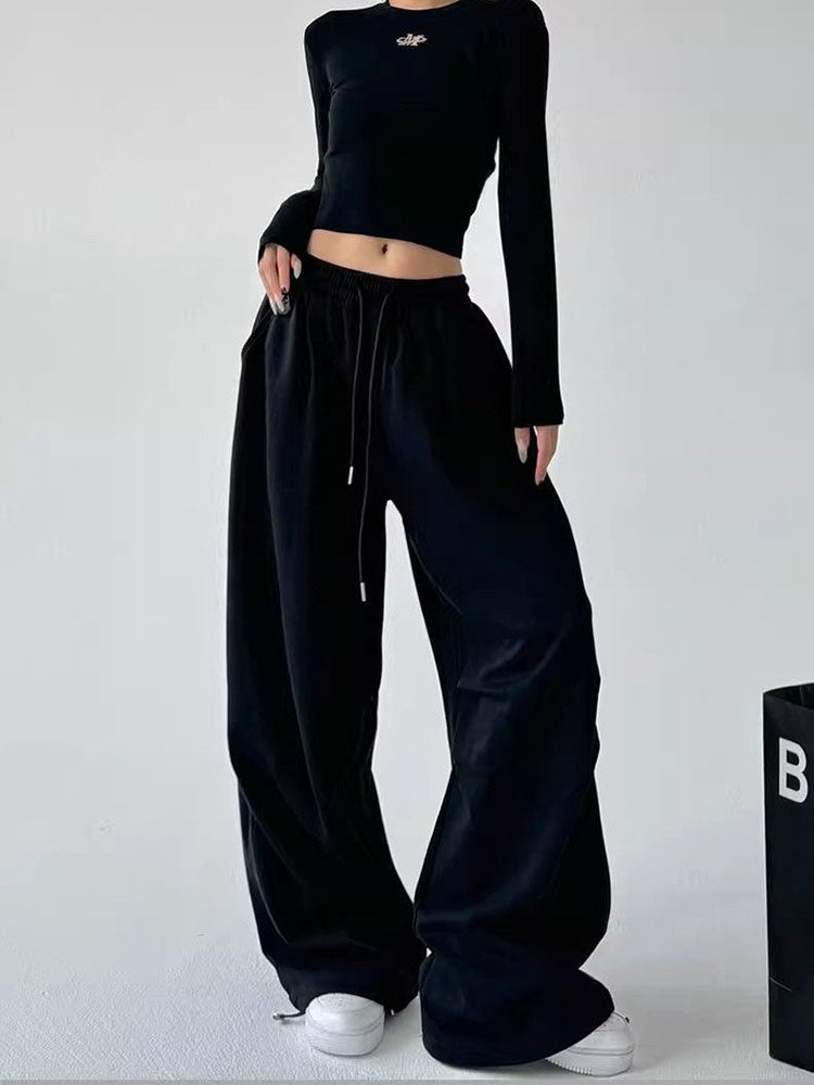 Y2K Harajuku Wide Leg Sweatpants Women Streetwear Baggy Oversize Gray Sports Pants High Waist Drawstring Casual Joggers Trousers