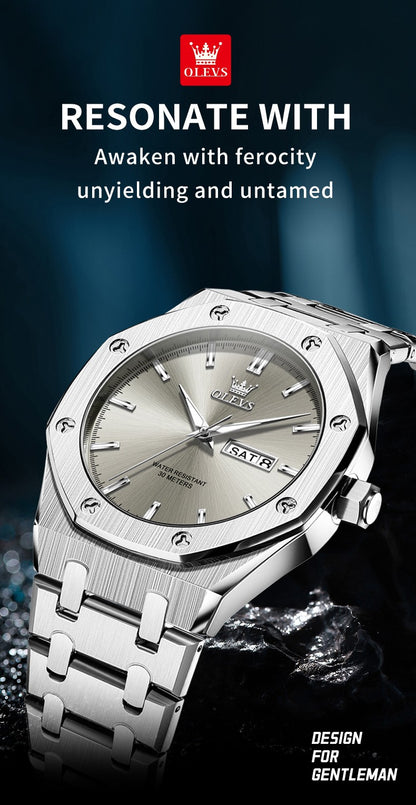 OLEVS Men's Watches Luxury Fashion Fine Steel Original Quartz Wristwatch for Man Waterproof Luminous Date Week Trend Dress 3726
