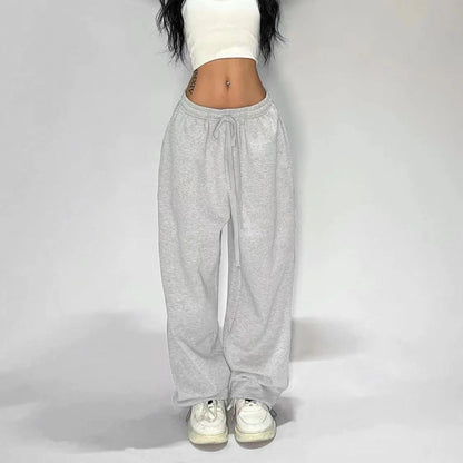 Oversize Woman Grey Black Sweatpants Y2K Korean Streetwear Loose Casual Jogger Pants High Waist All Match Drawstring Trousers