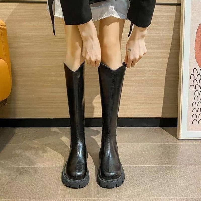 Real Soft Leather Boots 2025 Autumn And Winter New Knight Boots Height Increasing And Slimming Boots Thick Soled High Boots Long