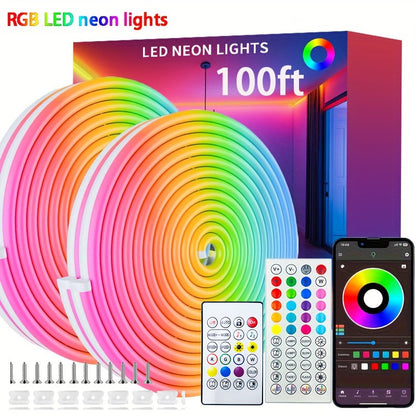 DC 24V RGB Neon Led Strip Light With Bluetooth 30 Meters Outdoor IP65 Waterproof Neon Rope Lights App Remote Control Band