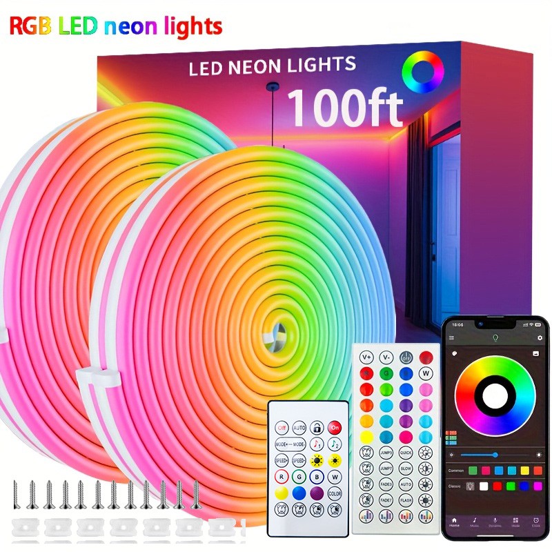 DC 24V RGB Neon Led Strip Light With Bluetooth 30 Meters Outdoor IP65 Waterproof Neon Rope Lights App Remote Control Band