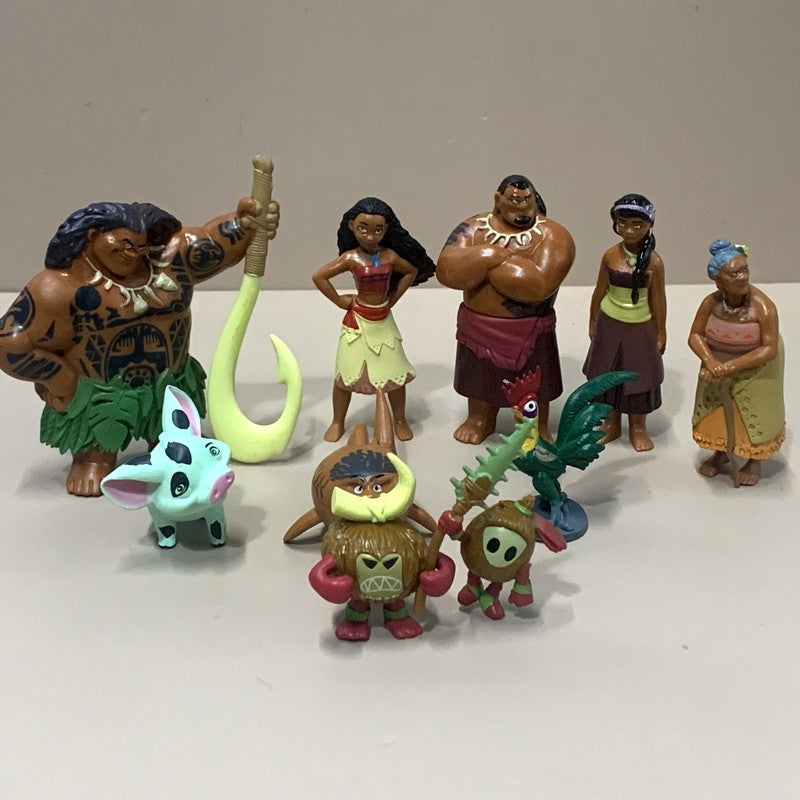 Lot 10pcs/Set  5-8CM Disney Moana Princess Moana Cheif Tui Maui Grandma Tala Pua Pig Rooster Kakamora Action Figures Decoration